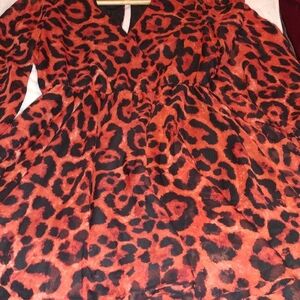 Fashion Nova Red and Black Leopard-Print V-Neck Dress